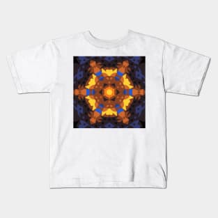 Retro Mandala Flower Orange Blue and Yellow Kids T-Shirt